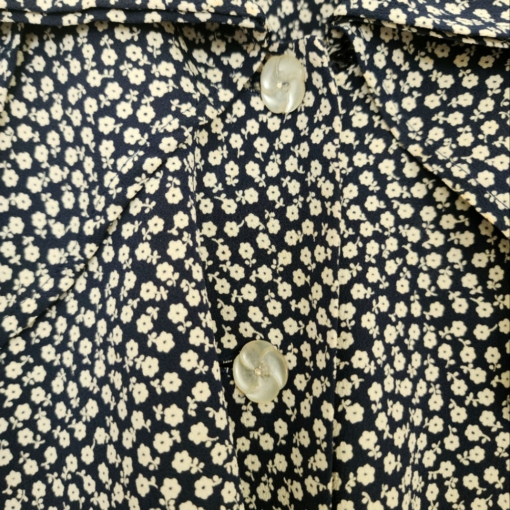 VINTAGE navy blue and white floral collar dress, size S - Picture 5 of 5